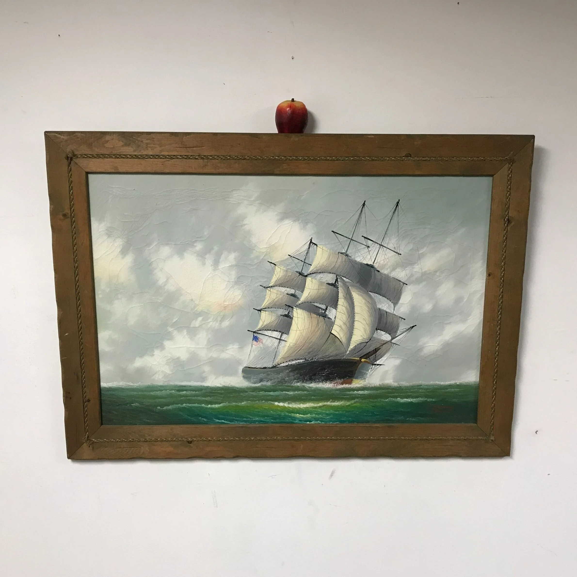 Large J James Oil on Canvas Clipper Ship with Sails — Ardesh